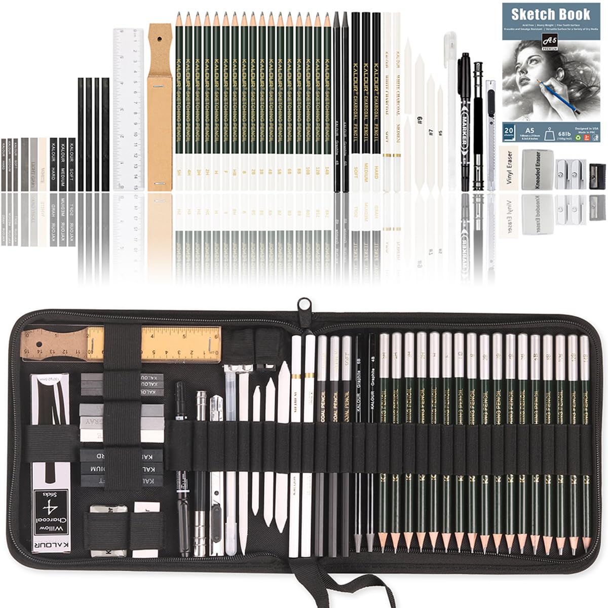 Climberty Sketch Pen Set, 54 Pcs Professional Sketch & Drawing Tool Kit with Zipper Case, Includes Sketch Pens, Charcoal Pencils, Comprehensive Sketch Pens and Tools Kit (Black) Climberty Sketch Pen Set, 54 Pcs Professional Sketch & Drawing Tool Kit with Zipper Case, Includes Sketch Pens, Charcoal Pencils, Comprehensive Sketch Pens and Tools Kit (Black)